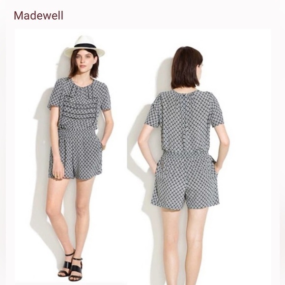 MADEWELL Romper Voyageur Silk with Pockets Small black white pattern - Picture 1 of 8